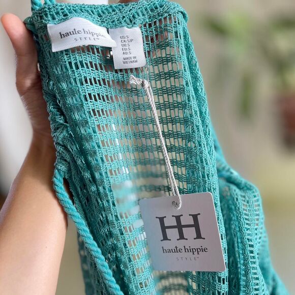 NWT Haute Hippie Blue Crochet Maxi Dress Beach Boho Rope Straps Pockets Size S - Picture 6 of 8